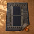 Jaipuri Dark Blue Hand-Printed Cotton Floor Rug, The Woven Floor. Handmade in India by House of Taraasha.