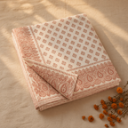 Sanganer Hand-Printed Cotton Bedsheet, Peach & Ivory, The Linen Room. Handmade in India by House of Taraasha.