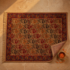 Kalamkari Earth Tones Floral Block-Printed Cotton Rug, The Woven Floor. Handmade in India by House of Taraasha.