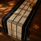 Naga Backstrap-Woven Runner Monochrome Stripe, The Gathered Table. Handmade in India by House of Taraasha.