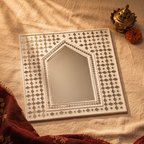 Lippan Hut Mirror White Clay and Glass, The Art Wall. Handmade in India by House of Taraasha.