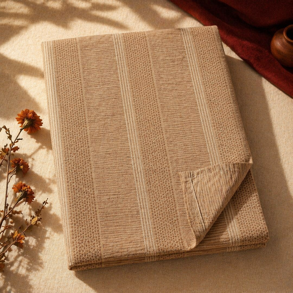 Taupe & Wine Textured Sanganer Bedsheet, The Linen Room. Handmade in India by House of Taraasha.