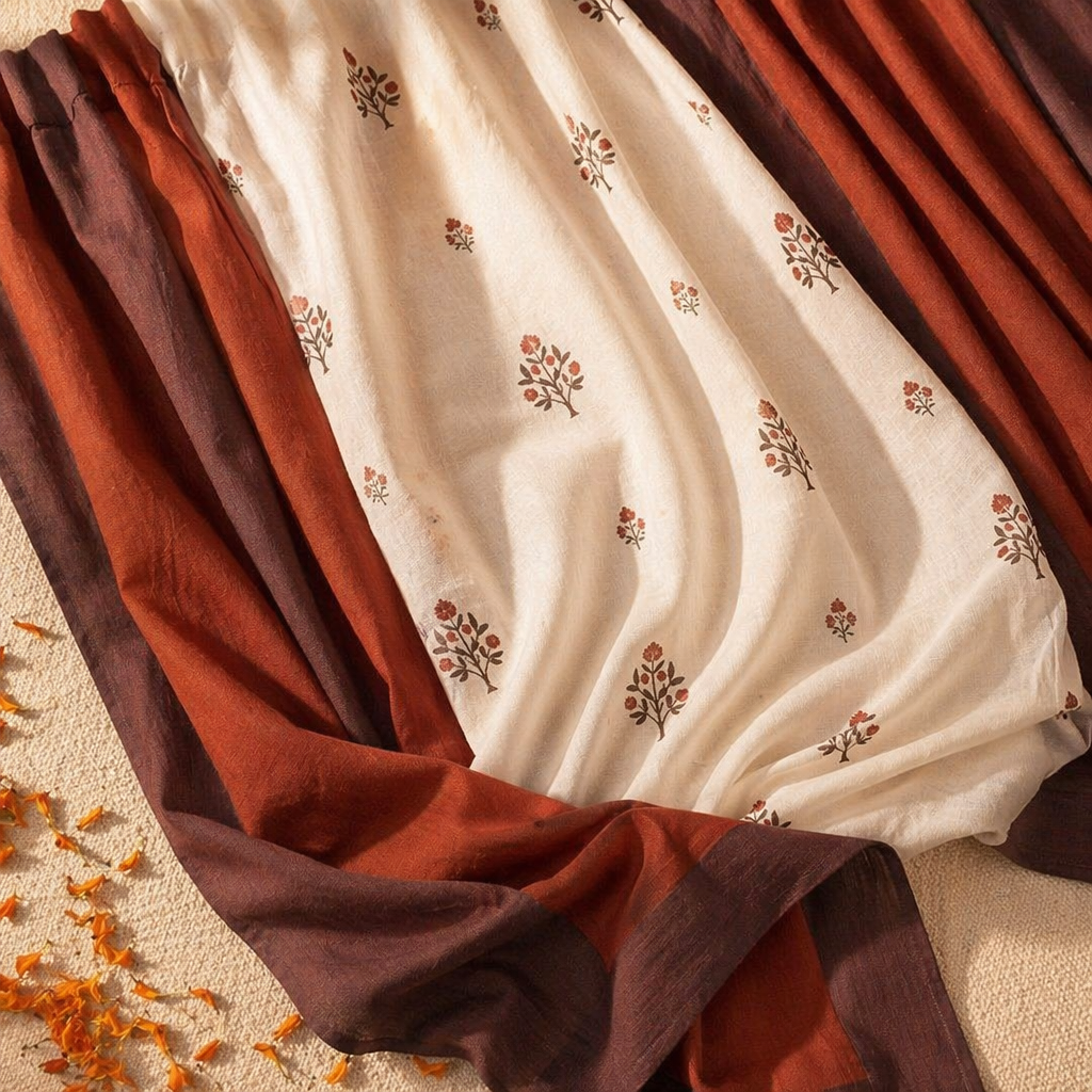 Handwoven & Mulmul Sheer Blue and Dusty Pink Curtain Set, The Draped Window. Handmade in India by House of Taraasha.