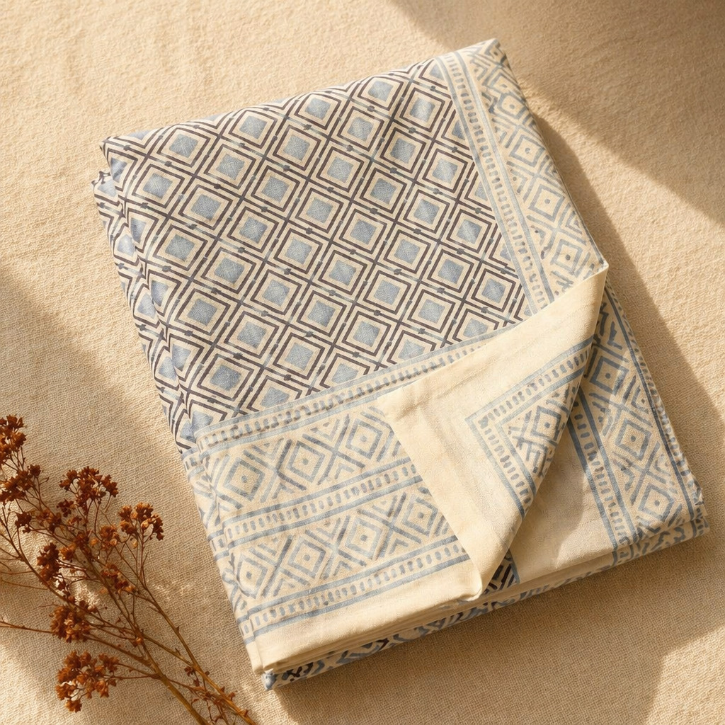 Mustard & Black Bagru Tiled Geometric Bedsheet, The Linen Room. Handmade in India by House of Taraasha.