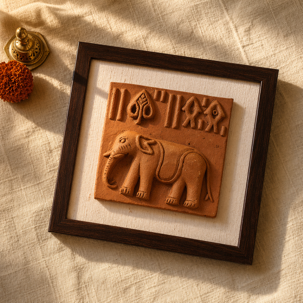 Harappan Elephant Seal Terracotta Wall Replica, The Art Wall. Handmade in India by House of Taraasha.