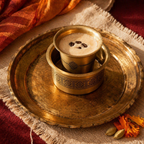 Kanjeevaram Etched Pure Brass Coffee Dabara Set, The Brass Atelier. Handmade in India by House of Taraasha.