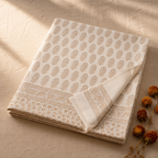 Gold on White Hand-Printed Cotton Bed Cover, The Linen Room. Handmade in India by House of Taraasha.