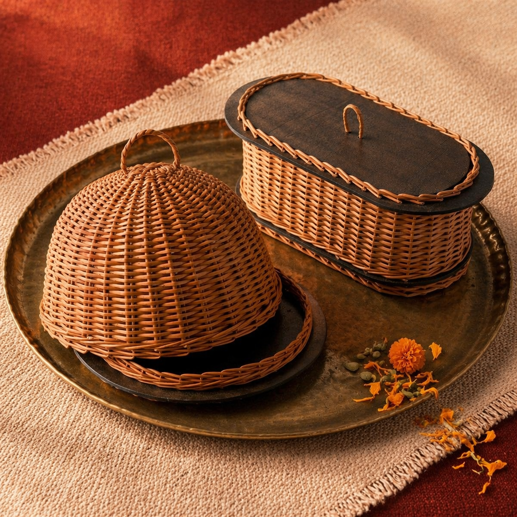 Kashmiri Willow Wicker Cloche & Bread Box, The Wicker House. Handmade in India by House of Taraasha.