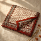 Bagru Geometric Cotton Bedsheet in Black and Maroon, The Linen Room. Handmade in India by House of Taraasha.