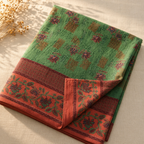 Chintz Revival Green and Brick Red Bed Cover, The Linen Room. Handmade in India by House of Taraasha.