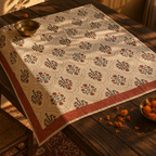 Rust & Maroon Ornate Floral Cotton Tablecloth, The Gathered Table. Handmade in India by House of Taraasha.