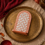Dusty Pink Lippan Mud and Mirror Tea Light Holder, Still Light. Handmade in India by House of Taraasha.