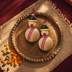 Channapatna Lacquered Snowman Ornaments Natural Dye Pair, Still Light. Handmade in India by House of Taraasha.