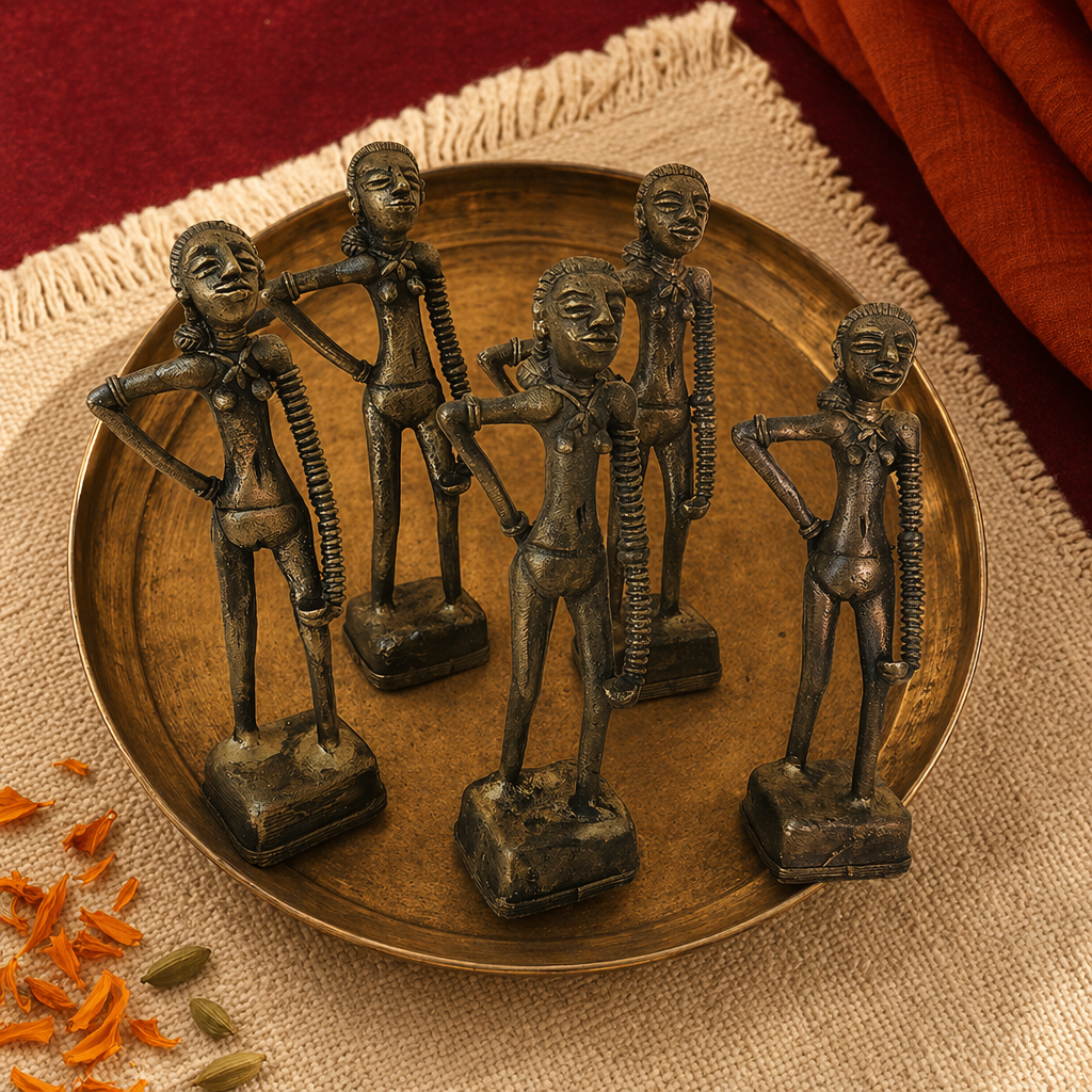 Dhokra Dancing Girl Harappan Replica in Brass, Tribal Stories. Handmade in India by House of Taraasha.