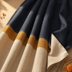 Reversible Navy Blue and Off-White Door Curtain, The Draped Window. Handmade in India by House of Taraasha.