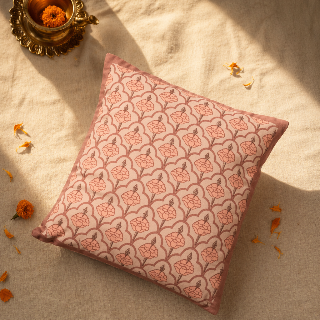 Royal Courtyards Dusty Pink Jaali & Floral Set of Five, The Living Room. Handmade in India by House of Taraasha.