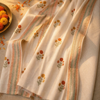 Mulmul Marigold Sheer Rust Mustard and Teal Curtain, The Draped Window. Handmade in India by House of Taraasha.