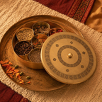 Kanjeevaram Premium Pure Brass Masala Dabba, The Brass Atelier. Handmade in India by House of Taraasha.