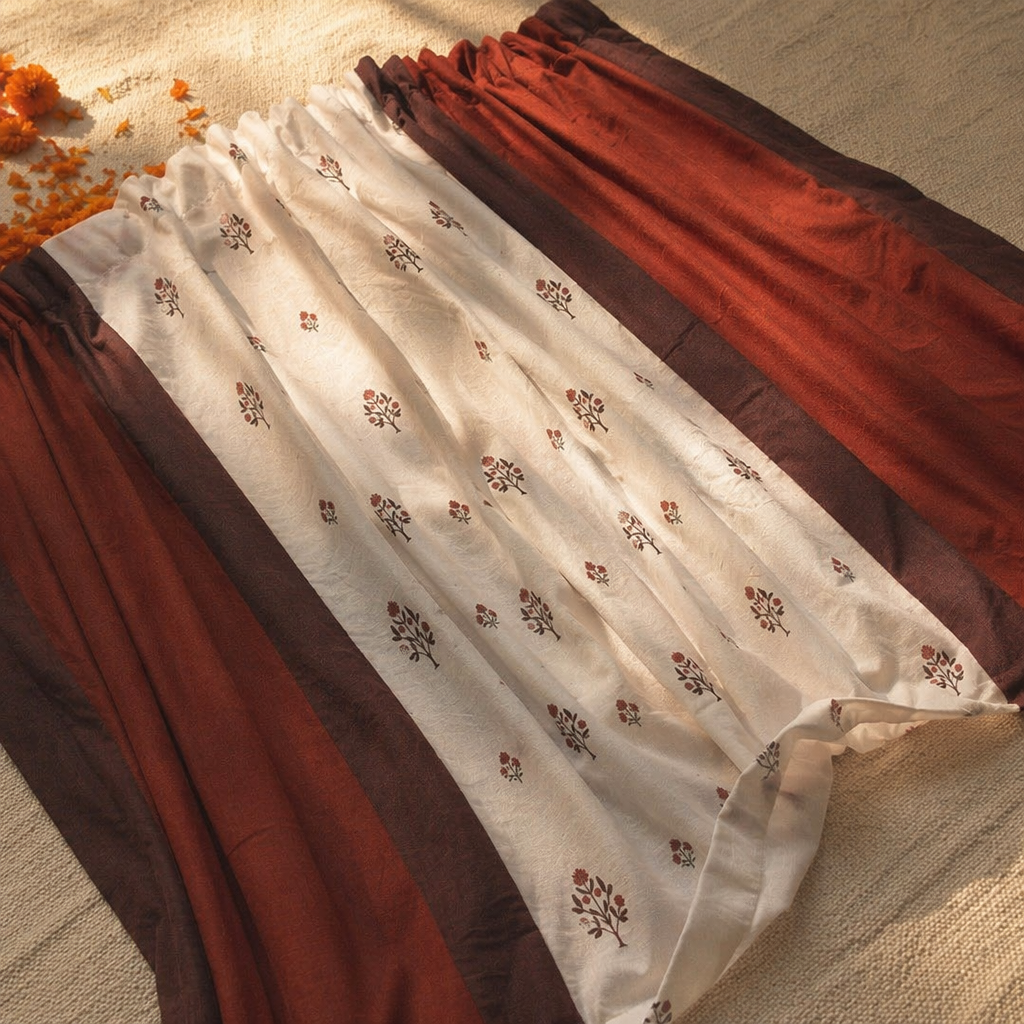 Royal Courtyards Rust & Maroon Woven-Sheer Set of Three, The Draped Window. Handmade in India by House of Taraasha.
