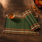 Forest Green Handwoven Grass Table Mat, The Gathered Table. Handmade in India by House of Taraasha.