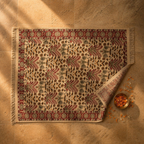Kalamkari Floral Handwoven Block-Printed Cotton Rug, The Woven Floor. Handmade in India by House of Taraasha.