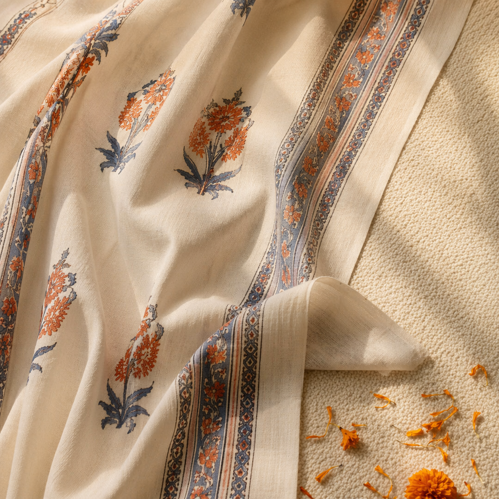 Sheer Blue and Dusty Pink Mulmul Curtain, The Draped Window. Handmade in India by House of Taraasha.