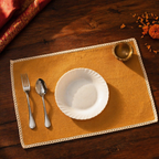 Crochet-Edged Table Mats Mustard and Off-White, The Gathered Table. Handmade in India by House of Taraasha.