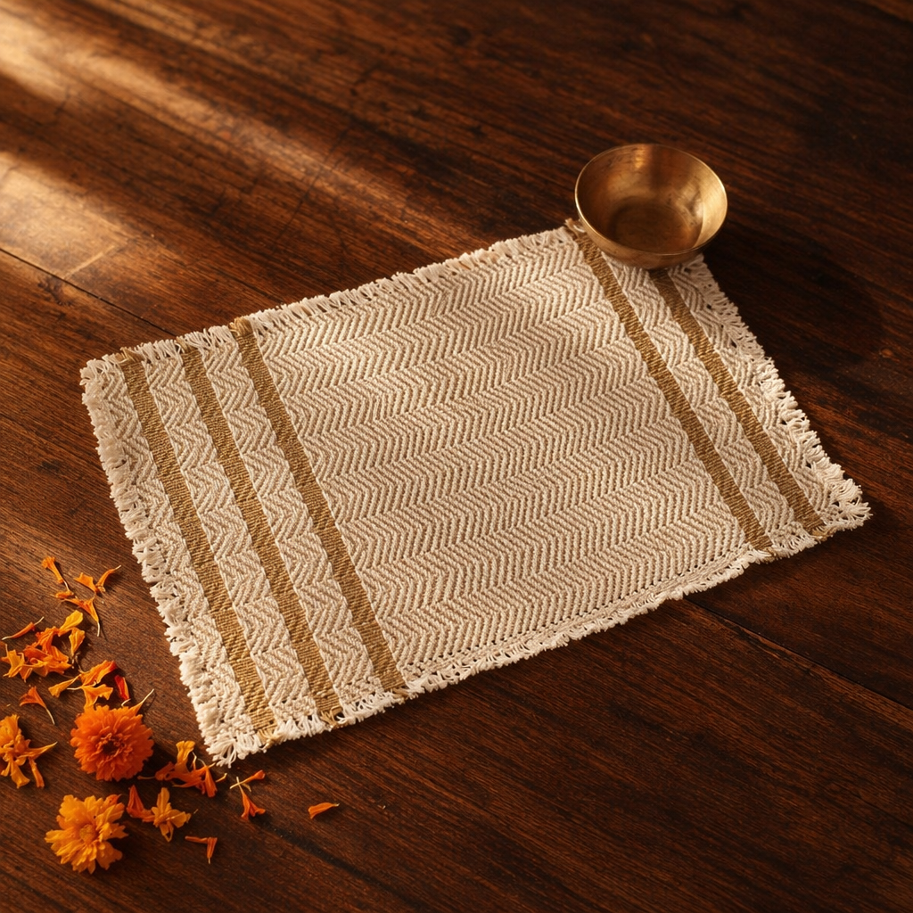 Off-White Madur Grass Table Mat, The Gathered Table. Handmade in India by House of Taraasha.