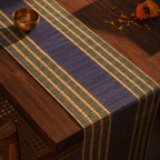 Madur Grass Woven Runner Teal and Cobalt Blue, The Gathered Table. Handmade in India by House of Taraasha.