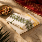 Marigold Pattern Hand Block-Printed Cotton Towels, The Linen Room. Handmade in India by House of Taraasha.