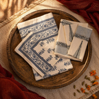 White and Blue Floral Bed and Bath Gift Set, The Gift Room. Handmade in India by House of Taraasha.