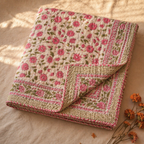 Dahlia Pink and White Jaipuri Razai, The Linen Room. Handmade in India by House of Taraasha.