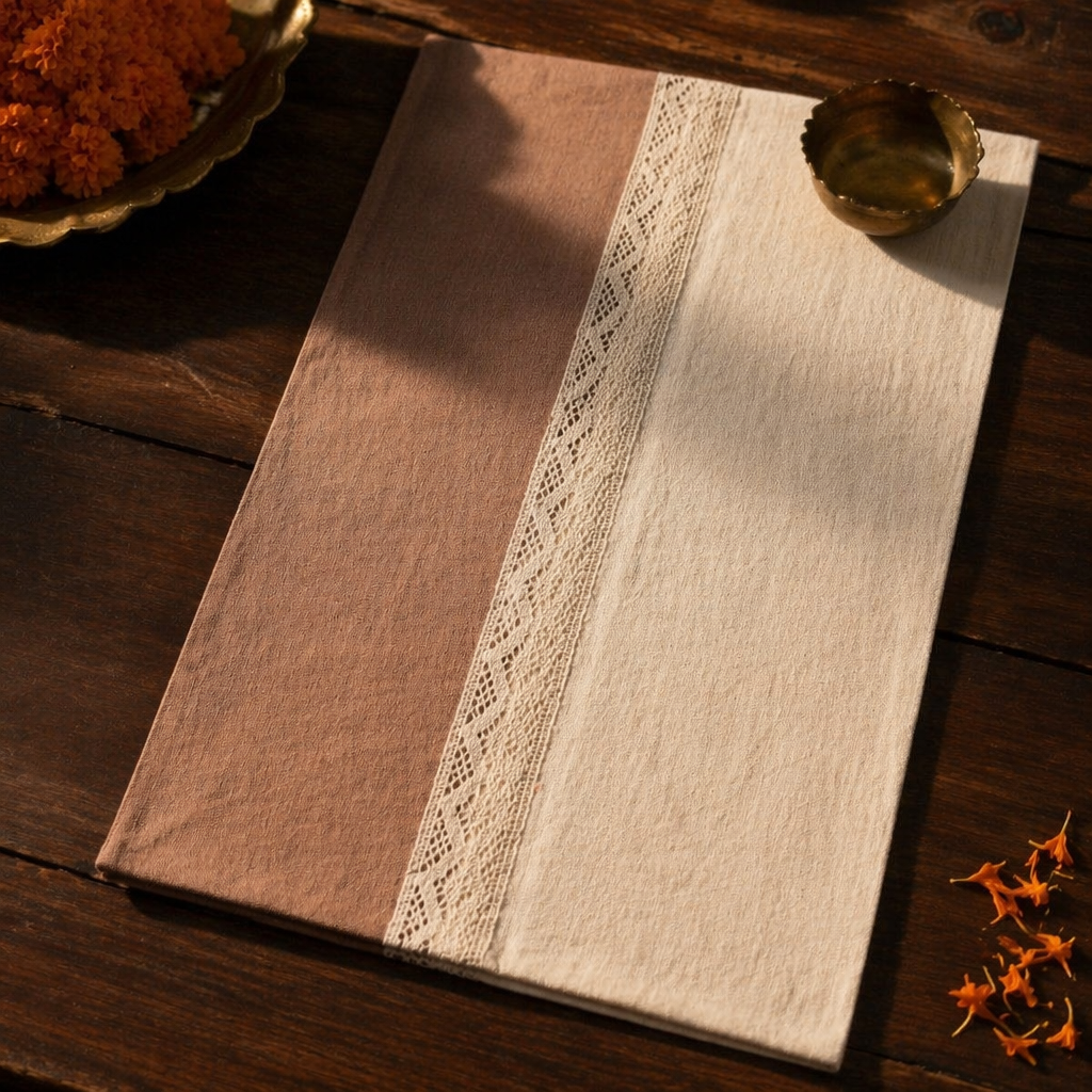 Taupe & Off-White Crochet Cotton Table Runner, The Gathered Table. Handmade in India by House of Taraasha.