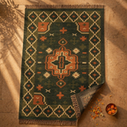Green and Peach Punja-Woven Jute and Wool Floor Rug, The Woven Floor. Handmade in India by House of Taraasha.