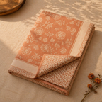 Rust & Off-White Marigold Motif Bedsheet, The Linen Room. Handmade in India by House of Taraasha.
