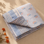 Dusty Pink & Blue Reversible Mulmul Quilt, The Linen Room. Handmade in India by House of Taraasha.