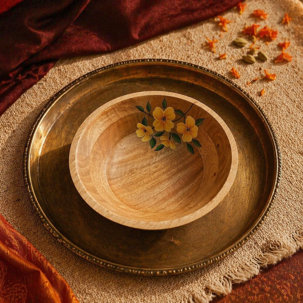 Rajasthan Hand-Painted Sheesham Wood Serving Bowl, The Brass Atelier. Handmade in India by House of Taraasha.