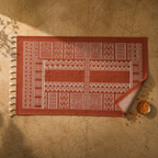 Mandana Rust Hand-Printed Tribal Pattern Cotton Rug, The Woven Floor. Handmade in India by House of Taraasha.