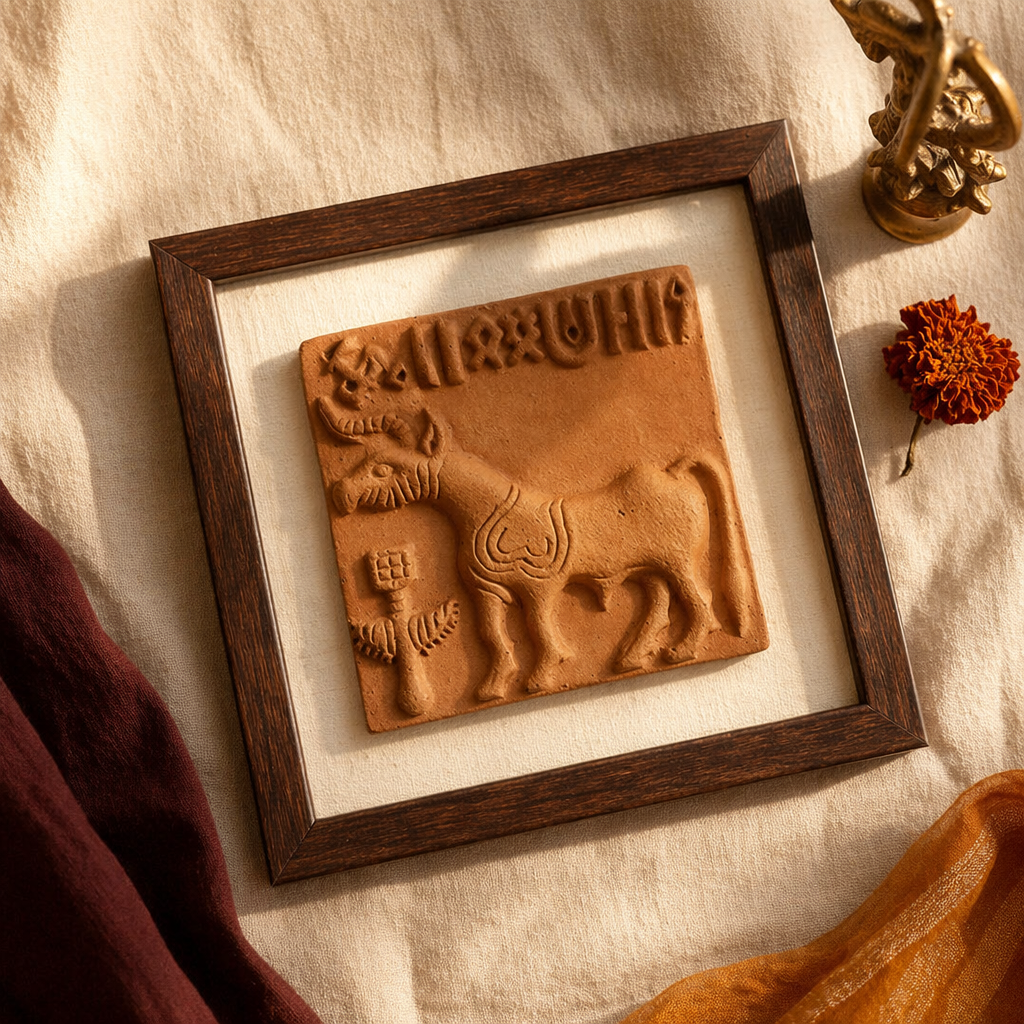 Harappan Unicorn Seal Molela Terracotta Replica, The Art Wall. Handmade in India by House of Taraasha.