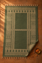 Jaipuri Olive Hand Block-Printed Cotton Dhurrie, The Woven Floor. Handmade in India by House of Taraasha.