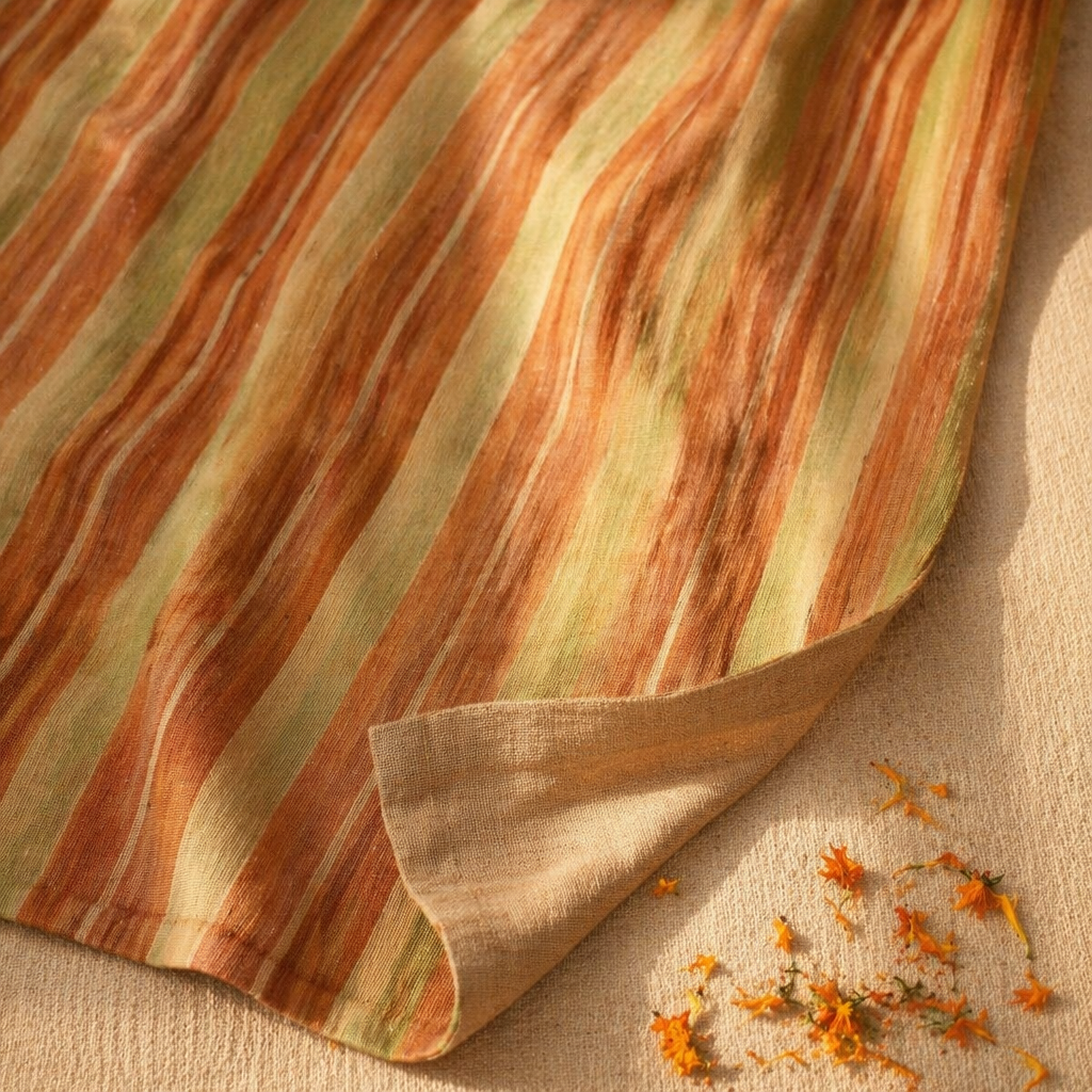 Rust & Green Stripe Handwoven Pure Cotton Door Curtain, The Draped Window. Handmade in India by House of Taraasha.