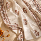 Mulmul Chintz Sheer Off-White, Brick Red and Navy, The Draped Window. Handmade in India by House of Taraasha.