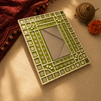 Lime Green Lippan Mirror Kutch Clay and Glass, The Art Wall. Handmade in India by House of Taraasha.