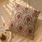Ivory and Rust Vintage Pattern Block-Printed Cushion Cover, The Living Room. Handmade in India by House of Taraasha.