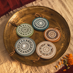 Lippan Mud Art Hanging Ornaments Pastel Set of Five, Still Light. Handmade in India by House of Taraasha.