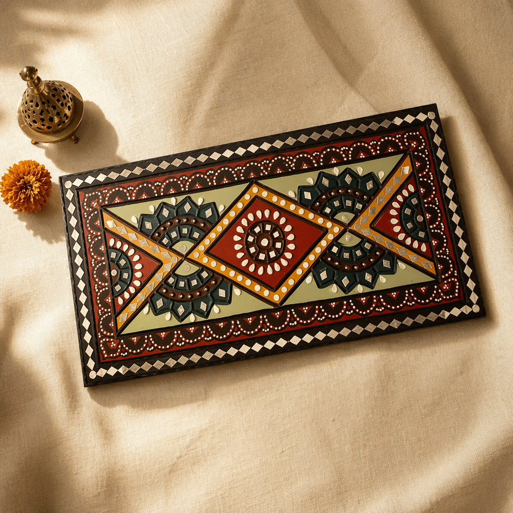 Lippan Wall Panel Forest Green and Earth Brown, The Art Wall. Handmade in India by House of Taraasha.