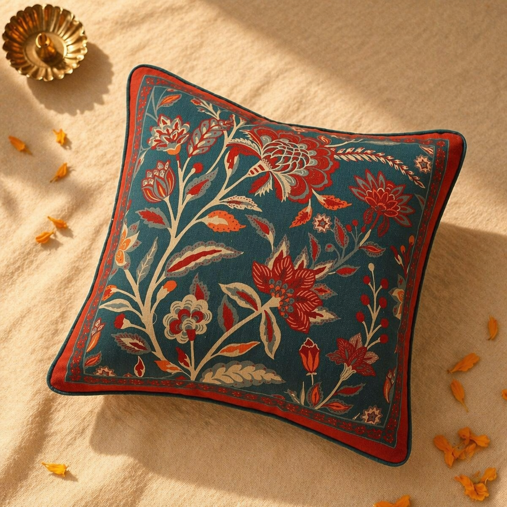 Chintz Trio Hand Block-Printed Cotton Cushion Set, The Living Room. Handmade in India by House of Taraasha.