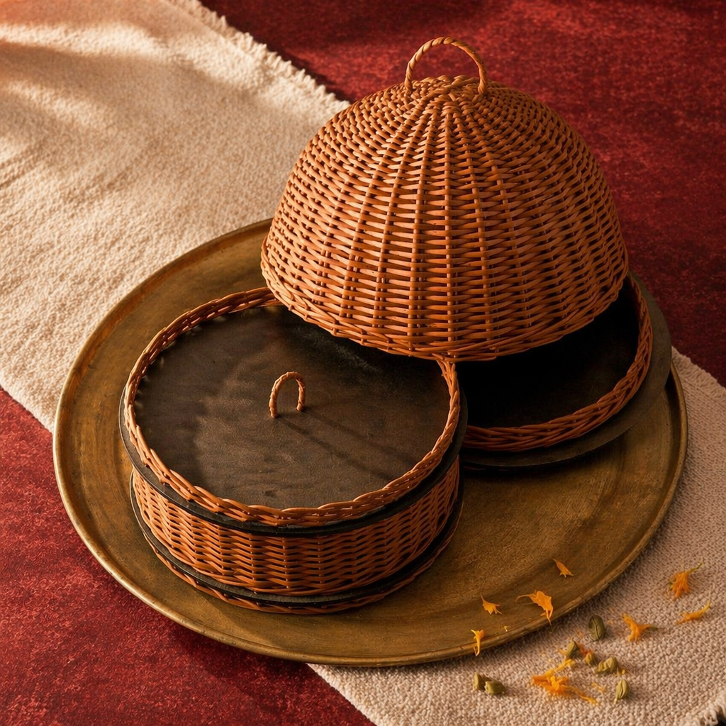 Kashmir Willow Storage Box & Cloche Platter, The Wicker House. Handmade in India by House of Taraasha.