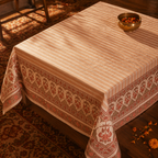 Royal Courtyards Table Cloth Dusty Pink and Off-White, The Gathered Table. Handmade in India by House of Taraasha.