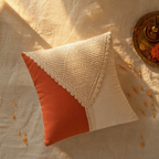 Crochet-Flap Rust and Off-White Cotton Cushion Cover, The Living Room. Handmade in India by House of Taraasha.